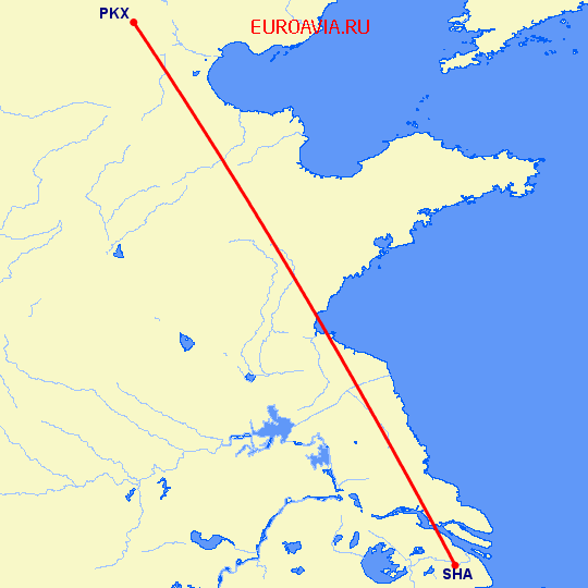 перелет Пекин — Шанхай на карте