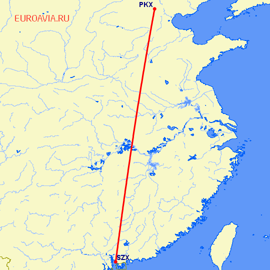 перелет Пекин — Шэньчжэнь на карте
