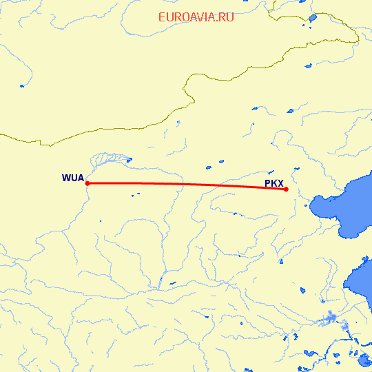 перелет Пекин — Wu Hai на карте