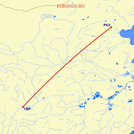перелет Пекин — Ибин на карте