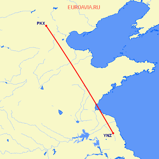 перелет Пекин — Яньчэн на карте