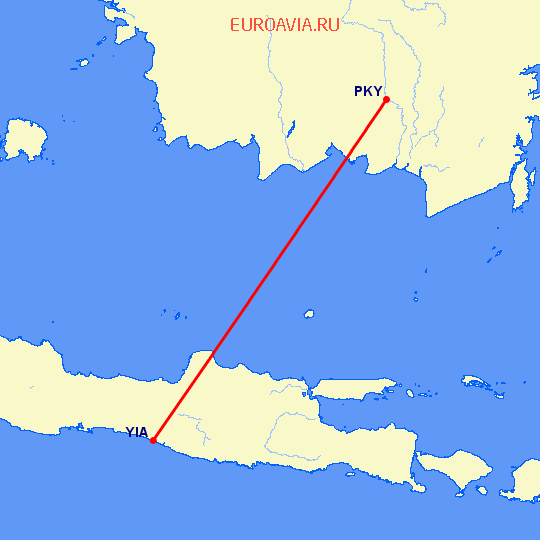 перелет Palangkaraya — Джокьякарта на карте