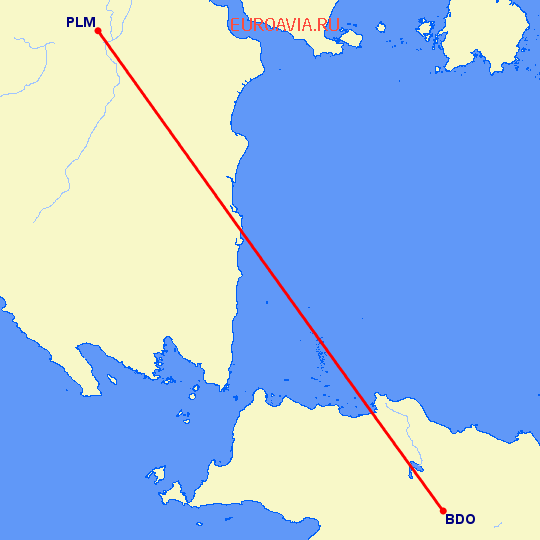перелет Палембанг — Бандунг на карте
