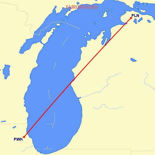 перелет Pellston — Чикаго на карте
