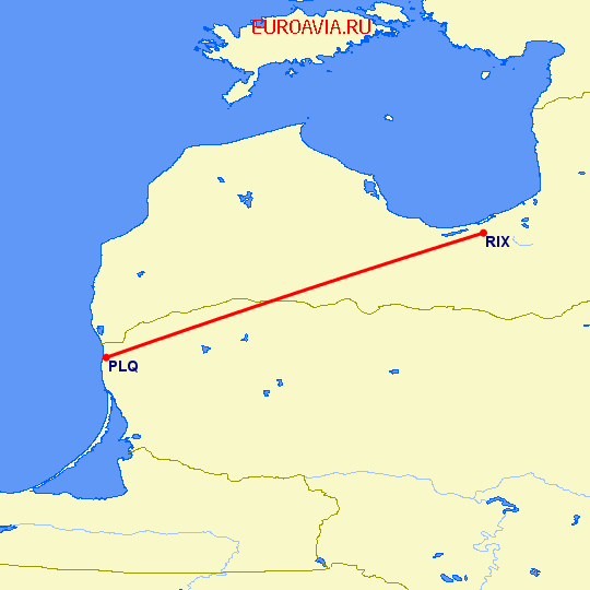 перелет Клайпеда-Паланга — Рига на карте