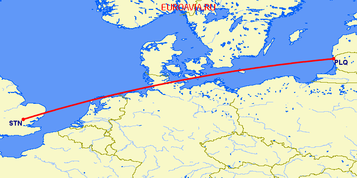 перелет Клайпеда-Паланга — Лондон на карте