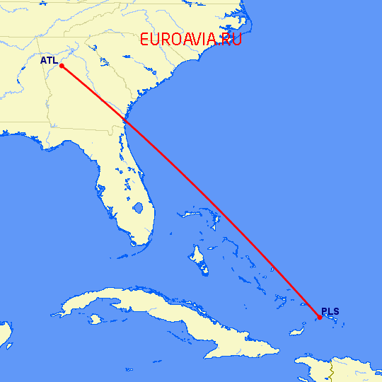 перелет Providenciales — Атланта на карте