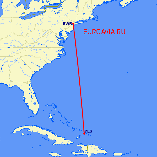 перелет Providenciales — Ньюарк на карте