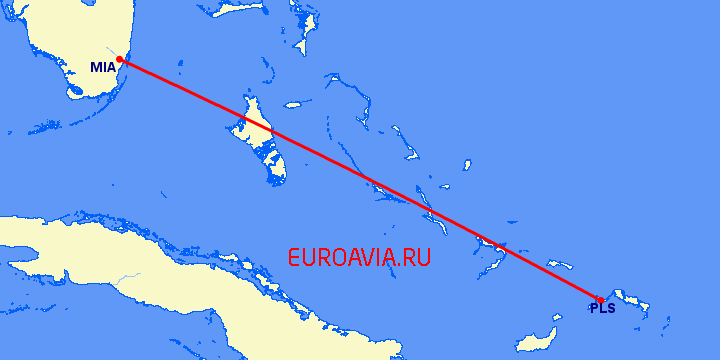 перелет Providenciales — Майами на карте