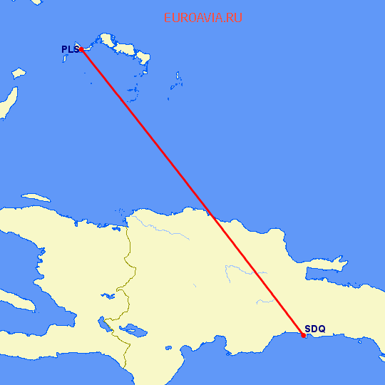 перелет Providenciales — Санто Доминго на карте