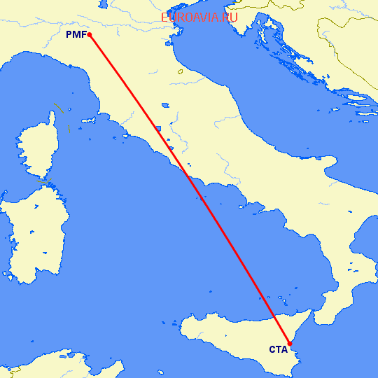 перелет Парма — Катания на карте