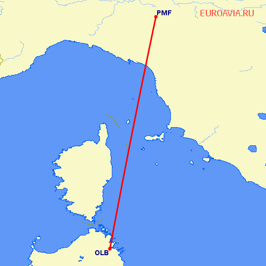 перелет Парма — Costa Smeralda на карте