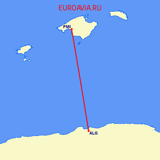перелет Пальма де Майорка — Алжир на карте
