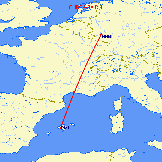 перелет Пальма де Майорка — Hahn на карте