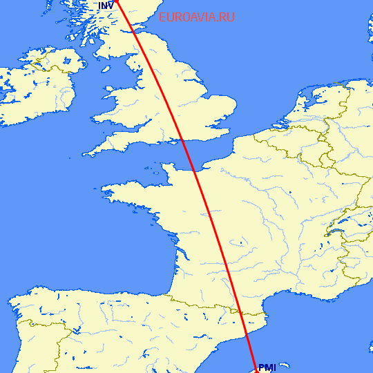 перелет Пальма де Майорка — Inverness на карте