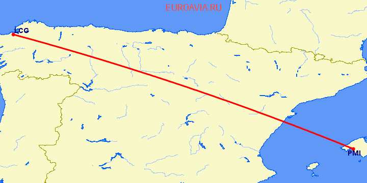 перелет Пальма де Майорка — Ла Коруна на карте