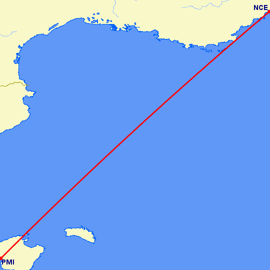 перелет Пальма де Майорка — Ницца на карте