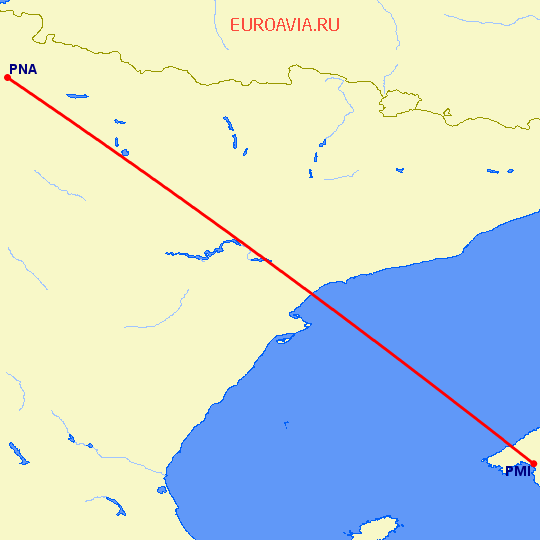 перелет Пальма де Майорка — Памплона на карте