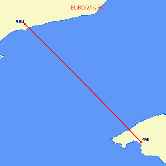 перелет Пальма де Майорка — Реус на карте