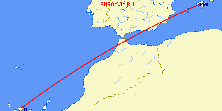 перелет Пальма де Майорка — Тенерифе на карте