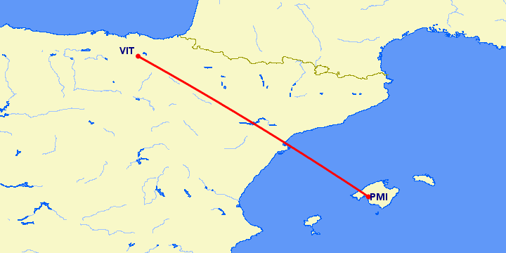 перелет Пальма де Майорка — Витория на карте