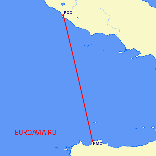 перелет Палермо — Рим на карте
