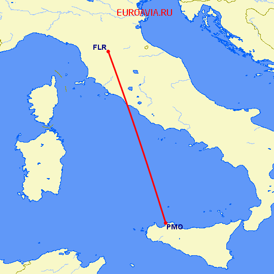 перелет Палермо — Флоренция на карте