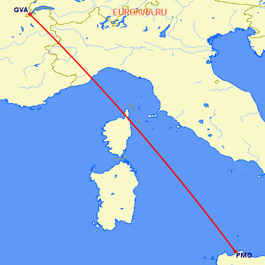 перелет Палермо — Женева на карте