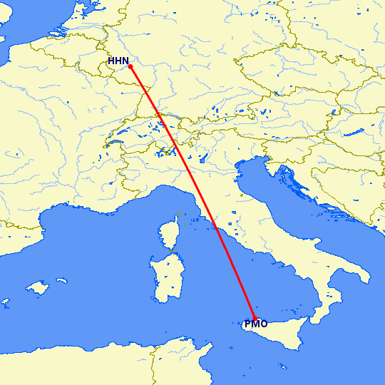 перелет Палермо — Hahn на карте