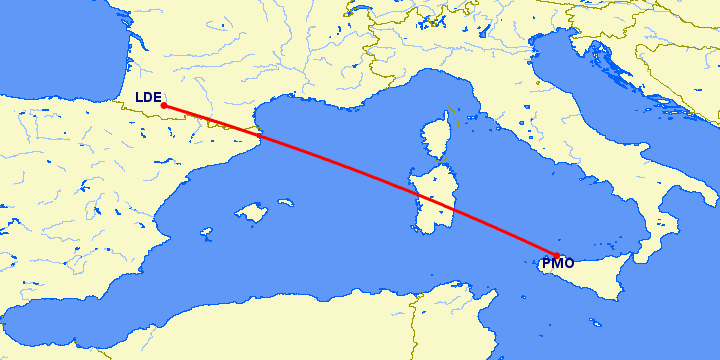 перелет Палермо — Лурд Тарб на карте