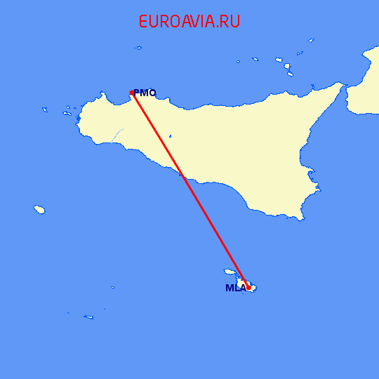 перелет Палермо — Мальта на карте