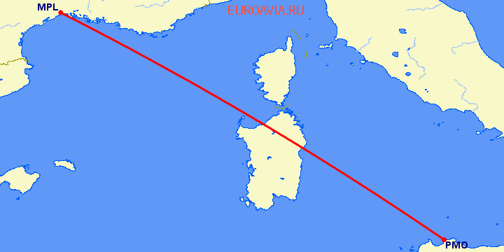 перелет Палермо — Монпелье на карте
