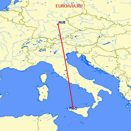 перелет Палермо — Нюремберг на карте