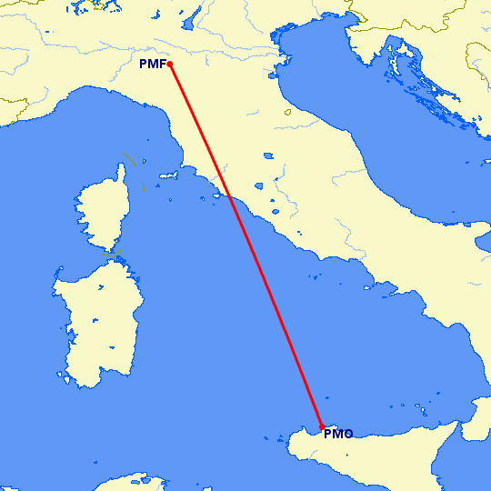 перелет Палермо — Парма на карте