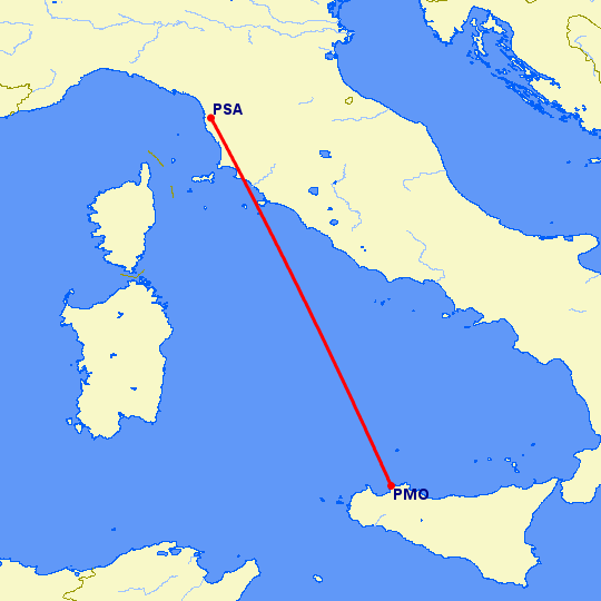 перелет Палермо — Пиза на карте