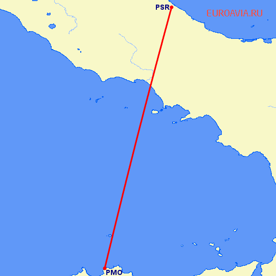 перелет Палермо — Пескара на карте