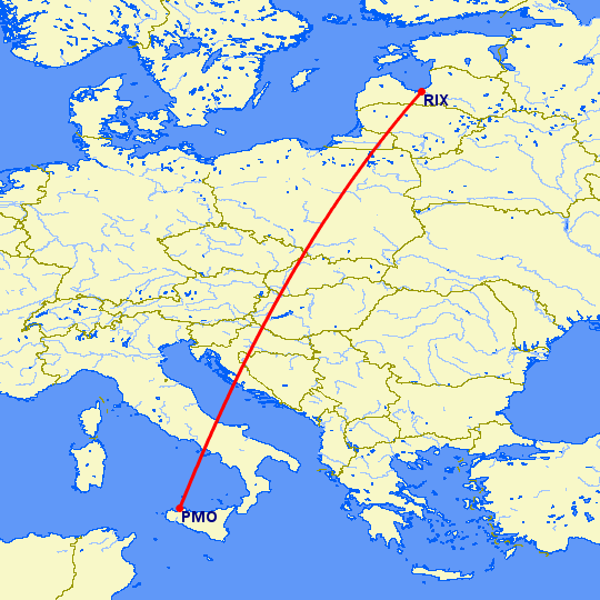 перелет Палермо — Рига на карте
