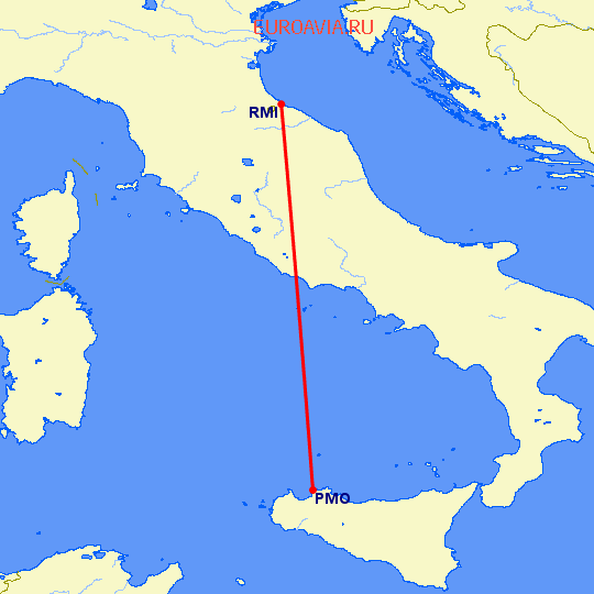 перелет Палермо — Римини на карте