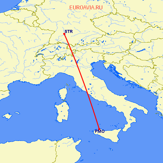 перелет Палермо — Штуттгард на карте