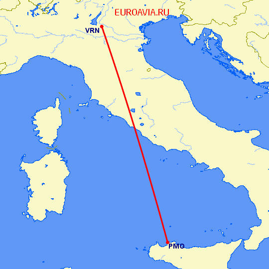 перелет Палермо — Верона на карте