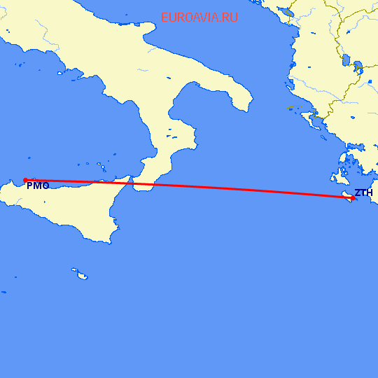 перелет Палермо — Закинтос на карте