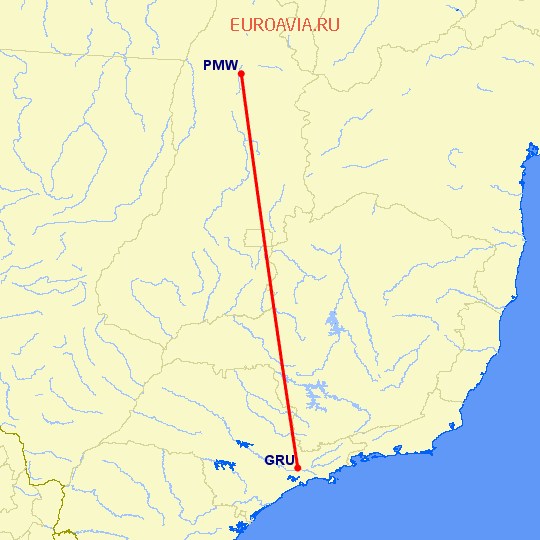 перелет Палмас — Сан Паулу на карте