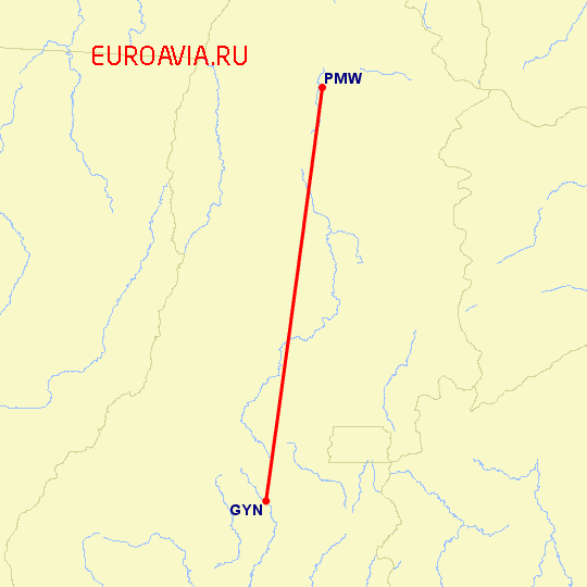 перелет Палмас — Goiania на карте