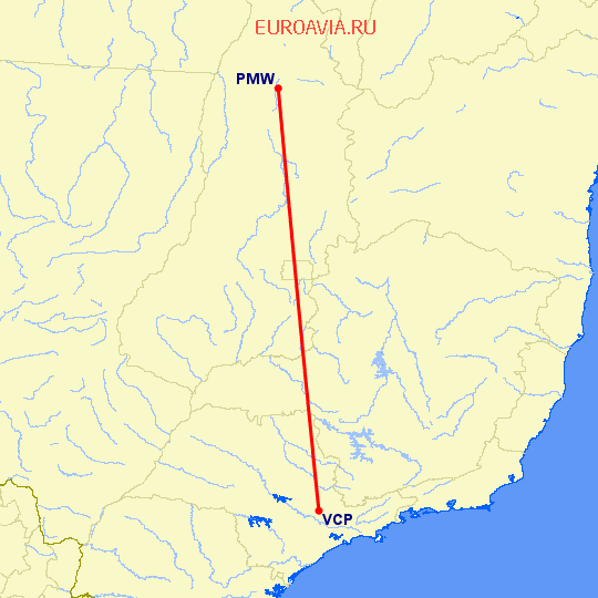 перелет Палмас — Сан Паулу на карте
