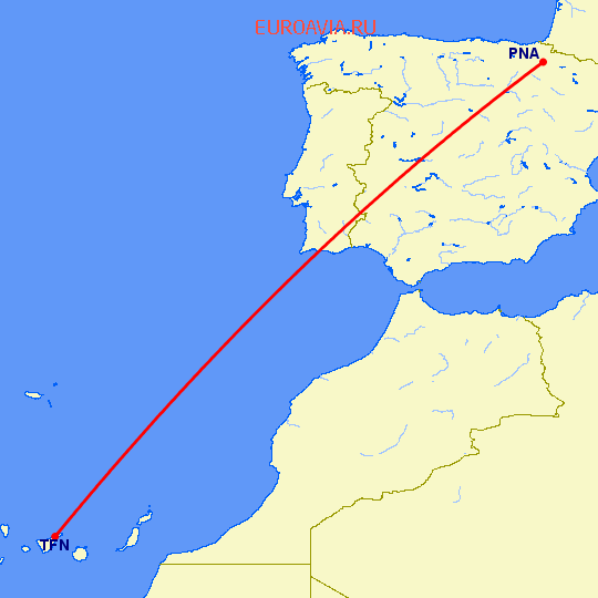 перелет Памплона — Тенерифе на карте