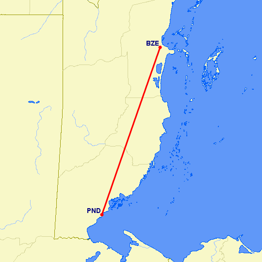 перелет Пунта Горда — Белиз Сити на карте