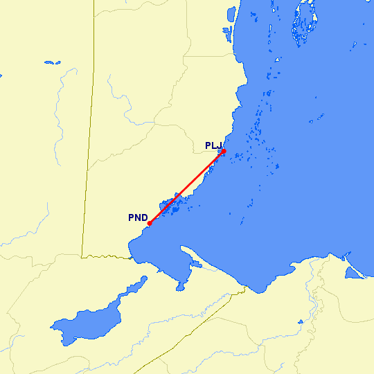 перелет Пунта Горда — Placencia на карте