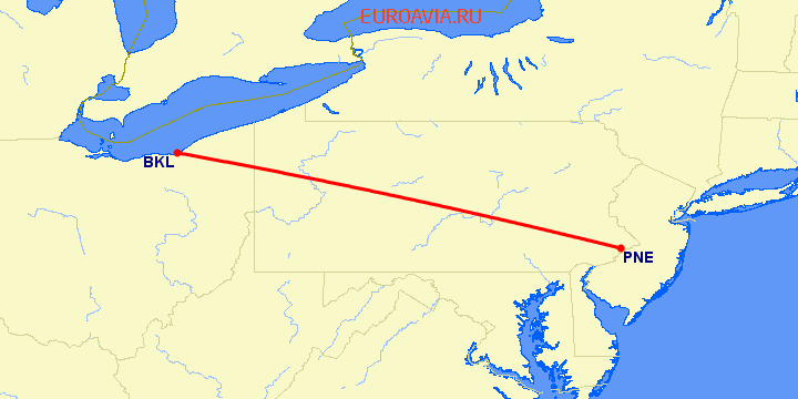 перелет Филадельфия — Cleveland на карте