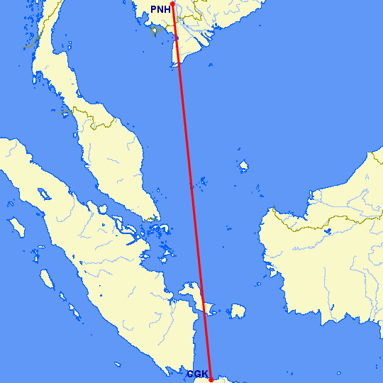 перелет Пномпен — Джакарта на карте