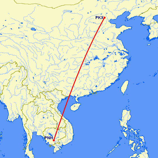 перелет Пномпен — Пекин на карте